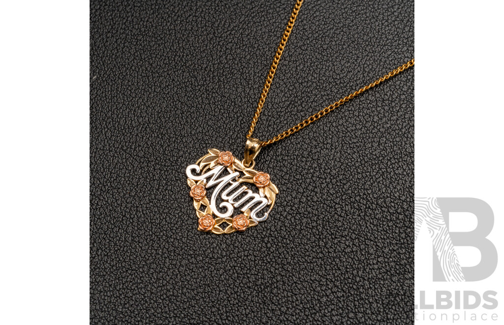 9ct 'Mum' Pendant/charm, White/rose/yellow Gold, 1.03 Grams