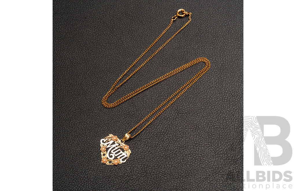 9ct 'Mum' Pendant/charm, White/rose/yellow Gold, 1.03 Grams