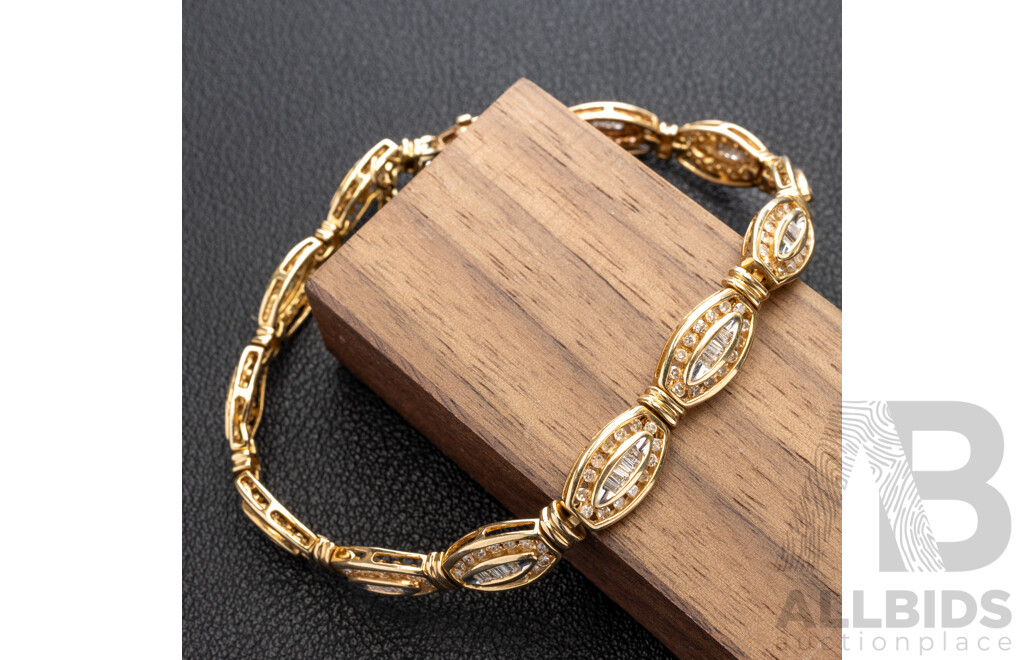 14ct Yellow Gold Diamond Set Bracelet, TDW 2.30ct, 18cm, 13.27 Grams