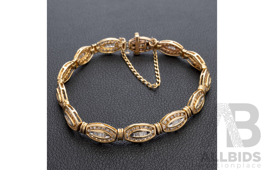 14ct Yellow Gold Diamond Set Bracelet, TDW 2.30ct, 18cm, 13.27 Grams