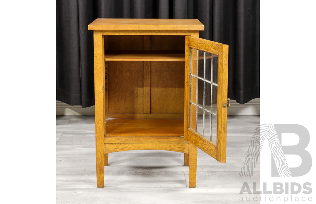 Art Deco Oak Leadlight Front Pot Cupboard