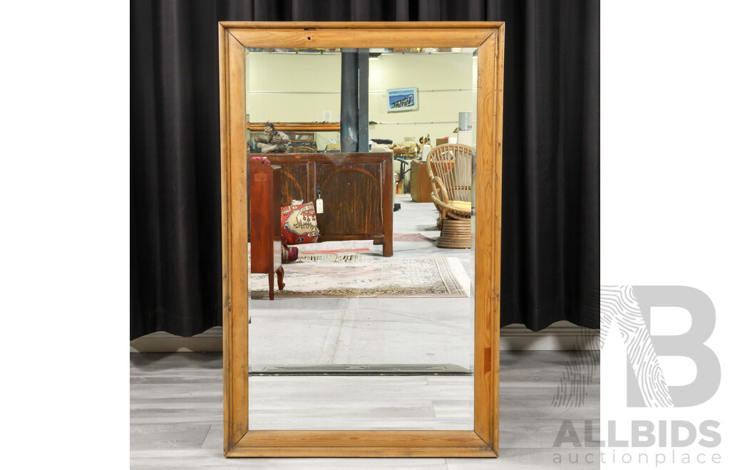 Vintage Bevelled Edge Mirror in Rustic Pine Frame