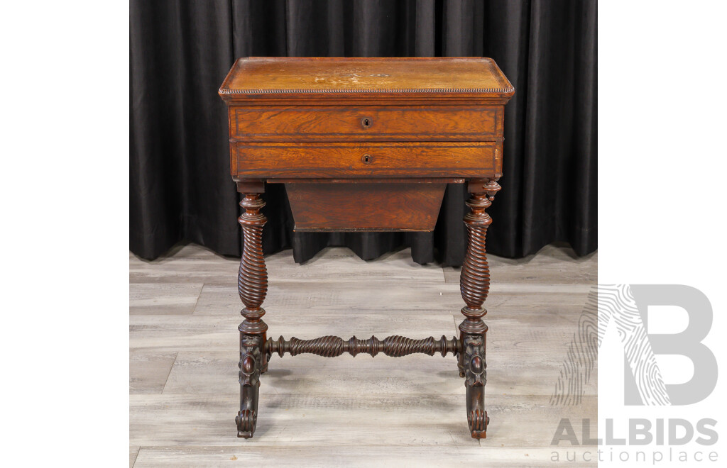Victorian Flame Mahogany Lift Top Sewing Box