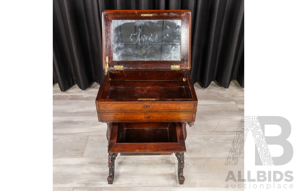 Victorian Flame Mahogany Lift Top Sewing Box