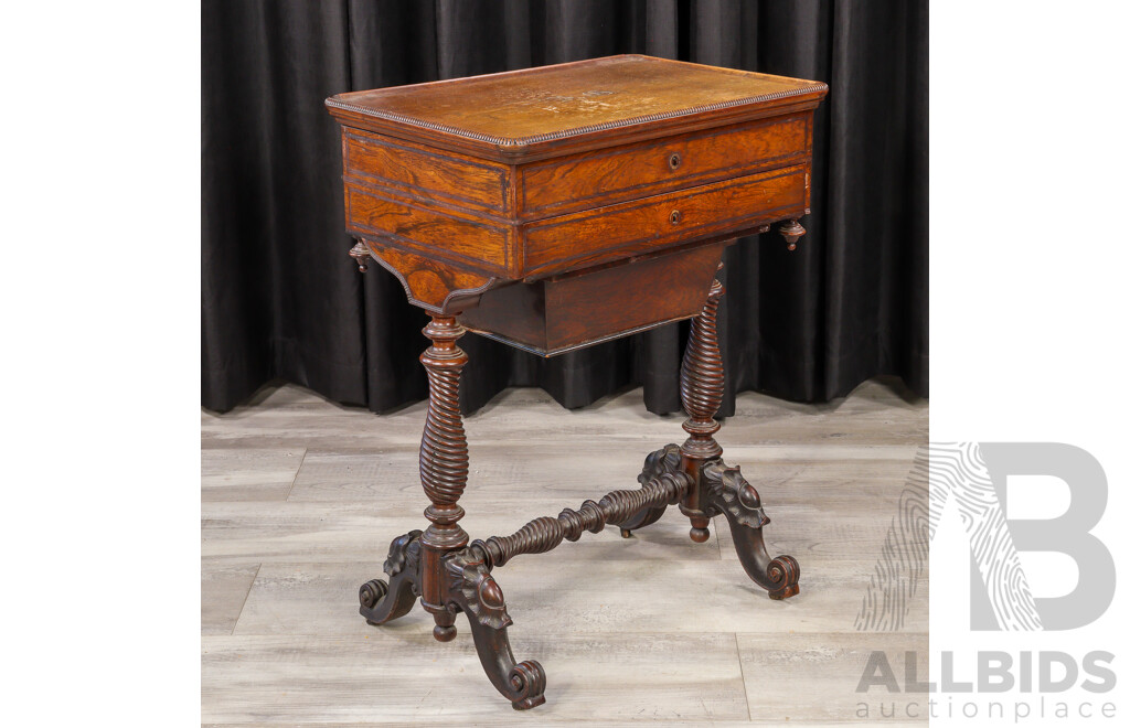 Victorian Flame Mahogany Lift Top Sewing Box