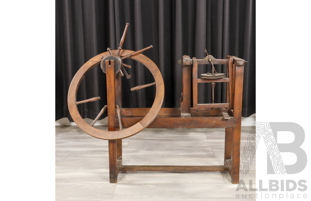 Antique French Oak Wool Spinning Wheel