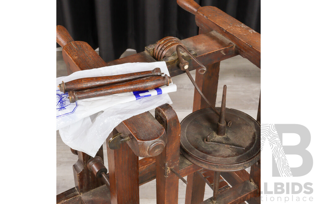 Antique French Oak Wool Spinning Wheel