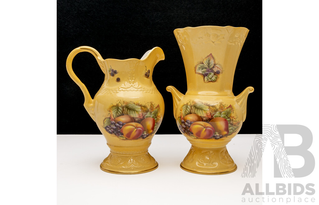 Aynsley Limited Edition Ceramic Crown Flower Pitcher with Millennium Thistle Vase