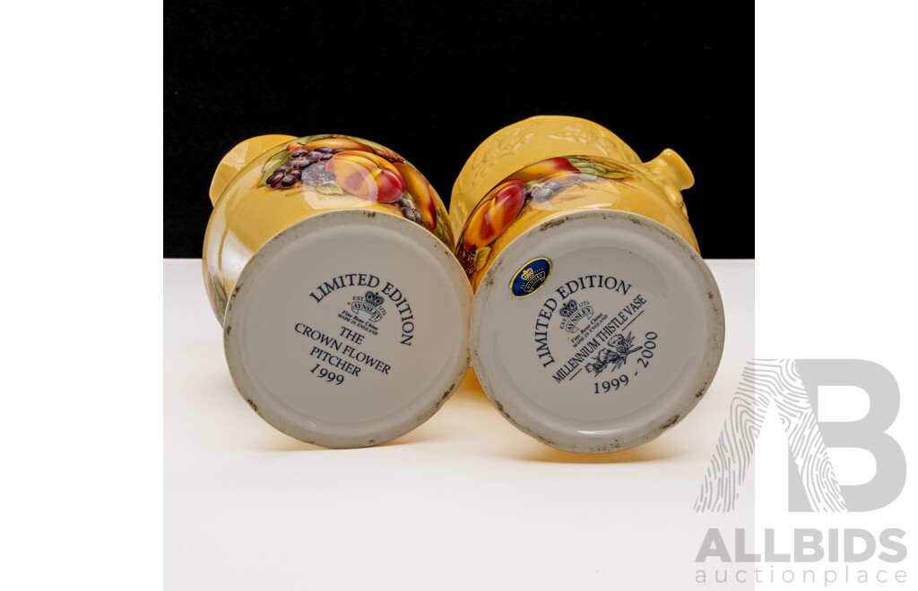 Aynsley Limited Edition Ceramic Crown Flower Pitcher with Millennium Thistle Vase