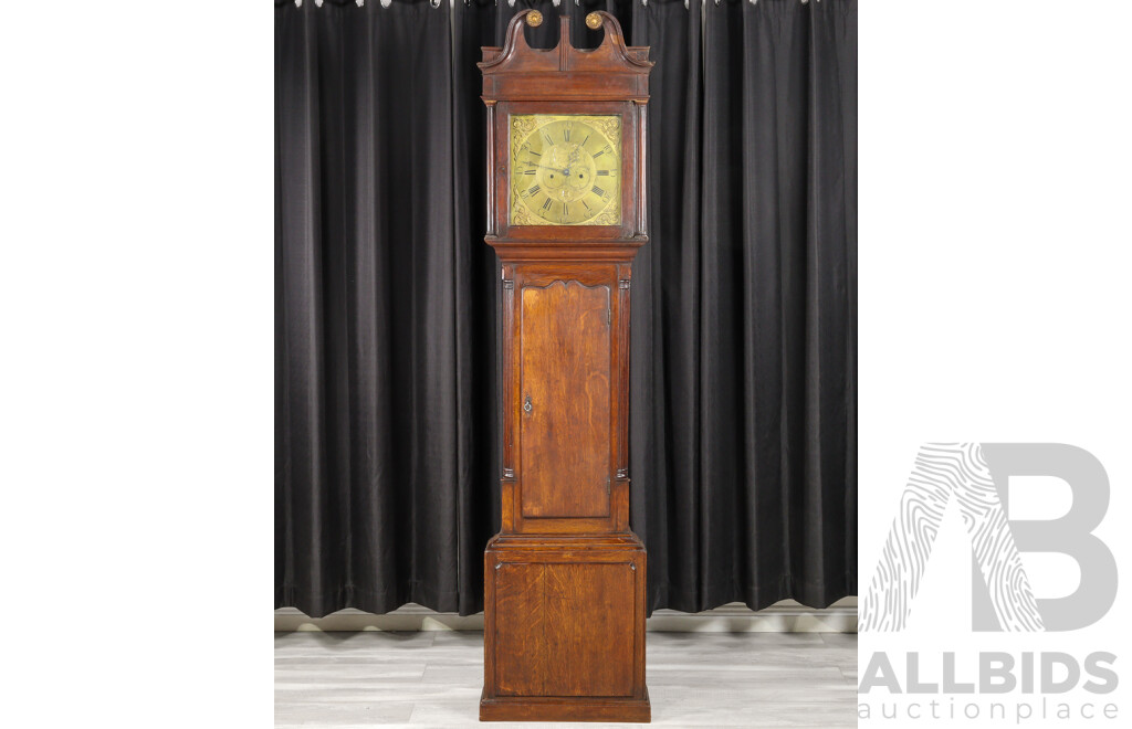 George III 30 Hour Long Case Clock with Brass Dial in Oak Case by John Houghton, Circa 1790