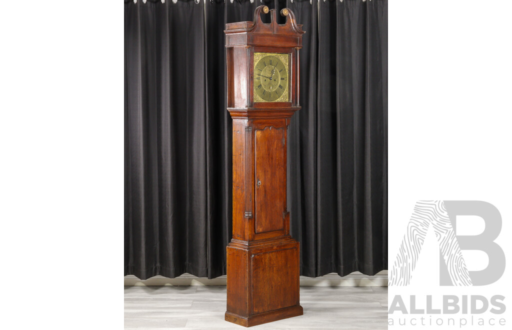 George III 30 Hour Long Case Clock with Brass Dial in Oak Case by John Houghton, Circa 1790