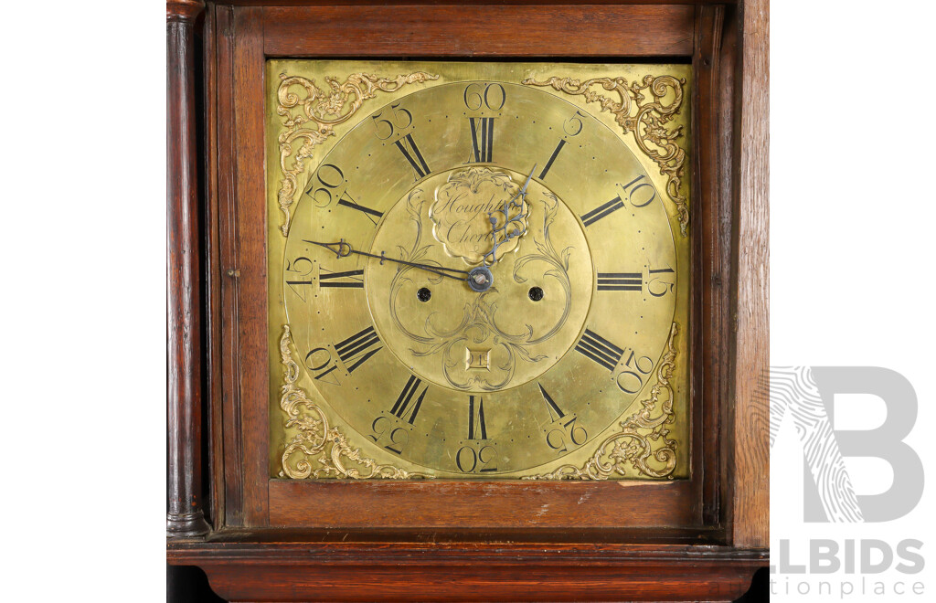 George III 30 Hour Long Case Clock with Brass Dial in Oak Case by John Houghton, Circa 1790