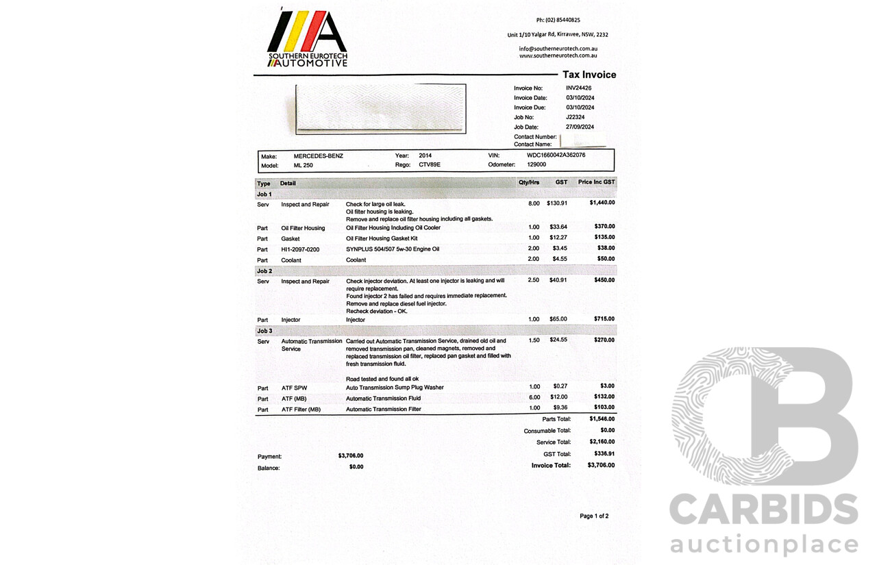 3/2014 Mercedes-Benz ML 250 CDI Bluetec (4x4) 166 4d Wagon Diamond Silver Metallic Turbo Diesel 2.1L