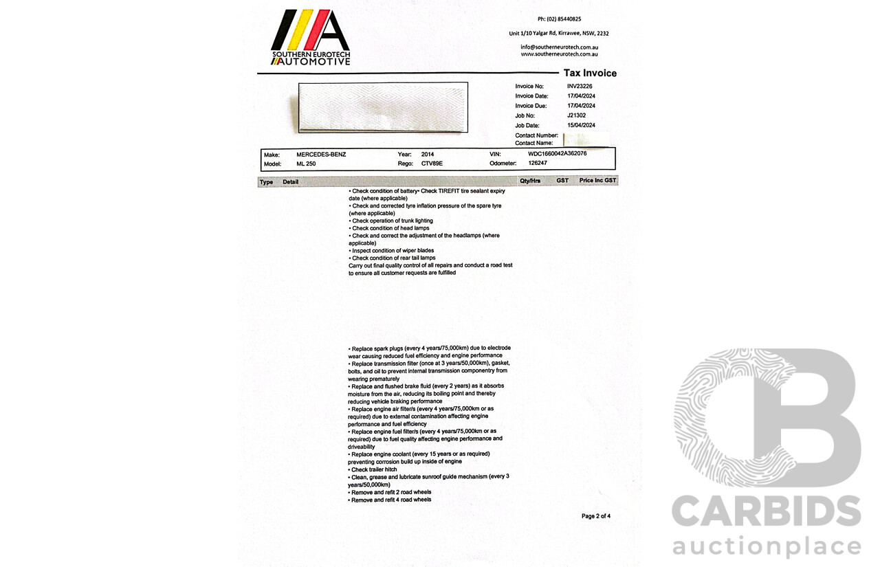 3/2014 Mercedes-Benz ML 250 CDI Bluetec (4x4) 166 4d Wagon Diamond Silver Metallic Turbo Diesel 2.1L