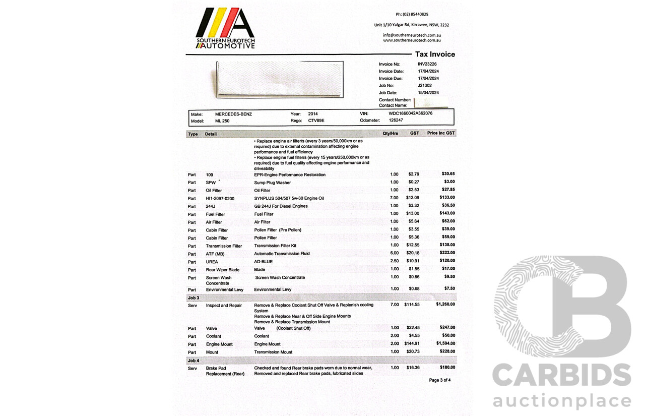 3/2014 Mercedes-Benz ML 250 CDI Bluetec (4x4) 166 4d Wagon Diamond Silver Metallic Turbo Diesel 2.1L