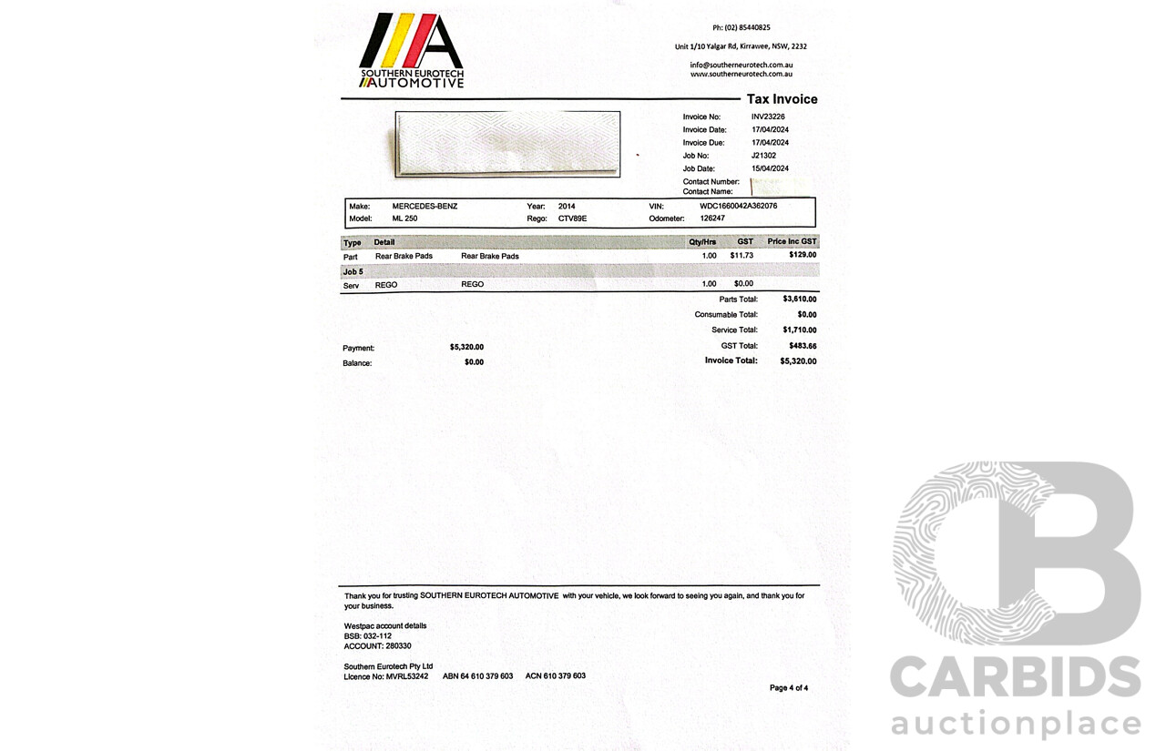 3/2014 Mercedes-Benz ML 250 CDI Bluetec (4x4) 166 4d Wagon Diamond Silver Metallic Turbo Diesel 2.1L