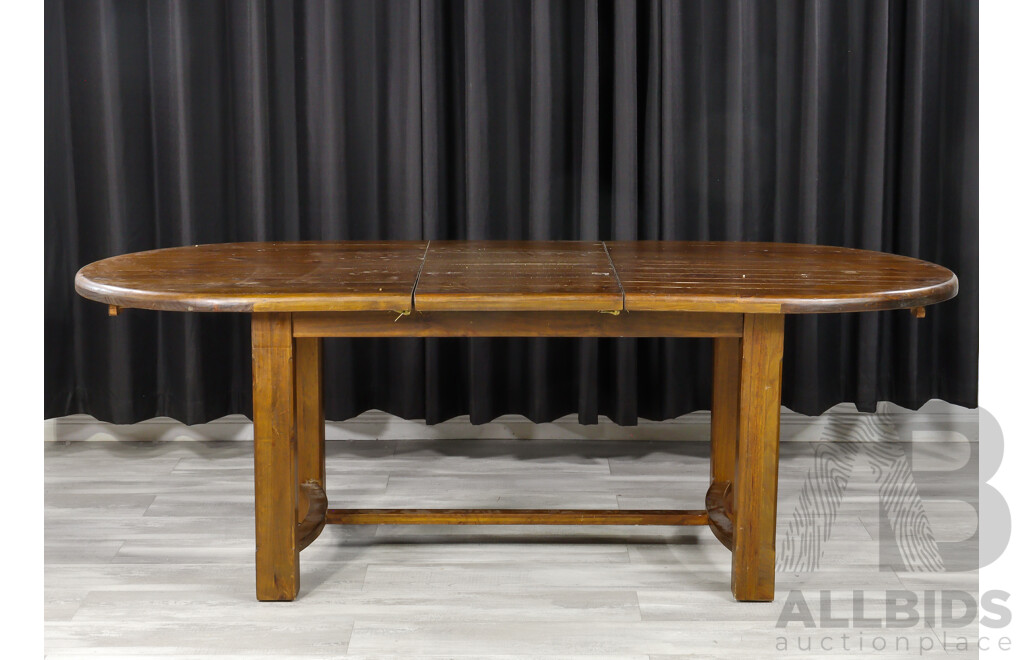 Rustic Timber Extension Dining Table with Six Oversized Carvers