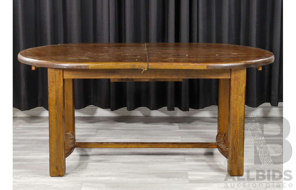 Rustic Timber Extension Dining Table with Six Oversized Carvers