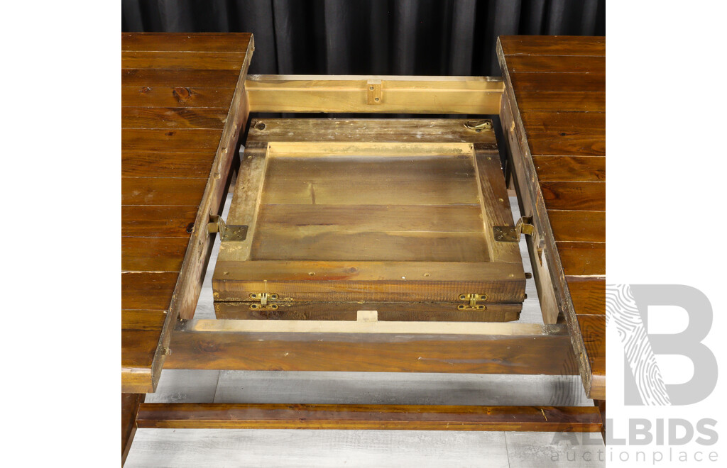 Rustic Timber Extension Dining Table with Six Oversized Carvers