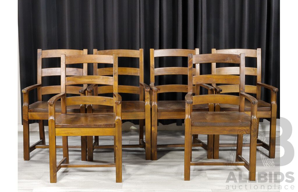 Rustic Timber Extension Dining Table with Six Oversized Carvers
