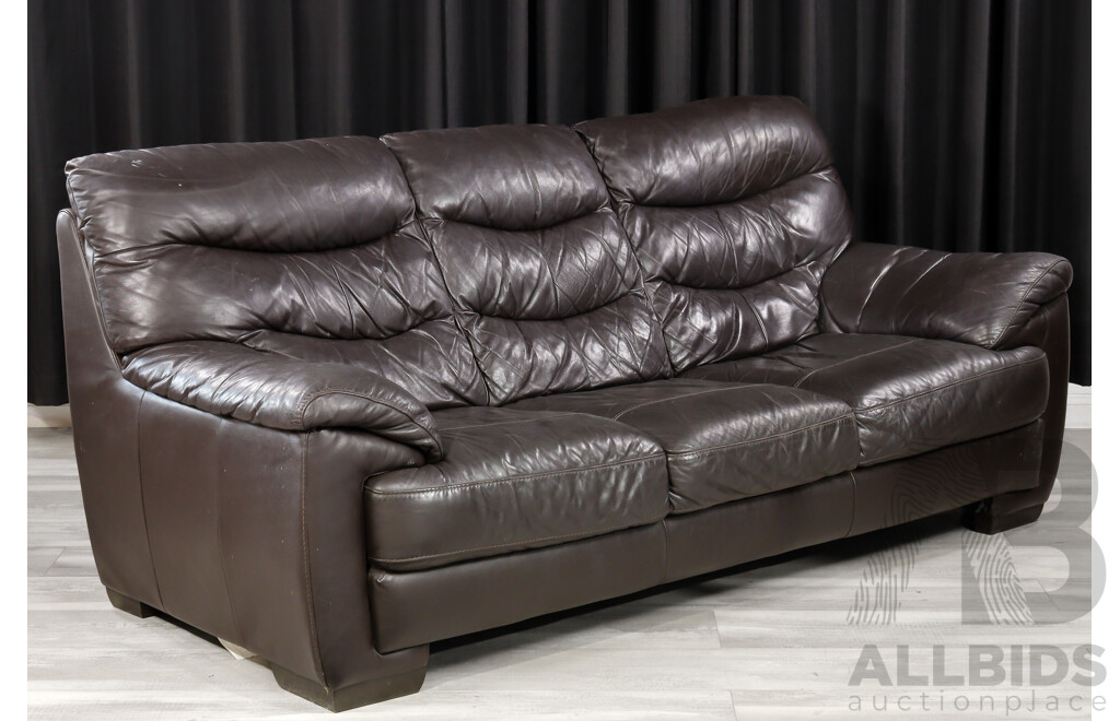 Brown Leather Three Seater Lounge