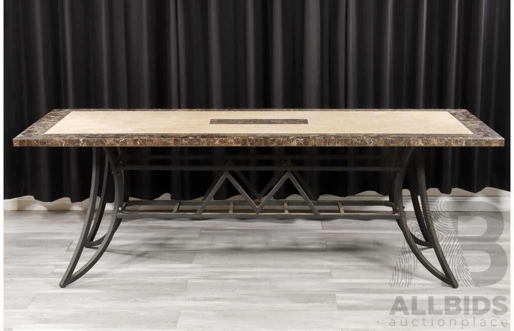 Modern Tile Top Outdoor Table with Six Polyweave Chairs by Royalje Outdoors