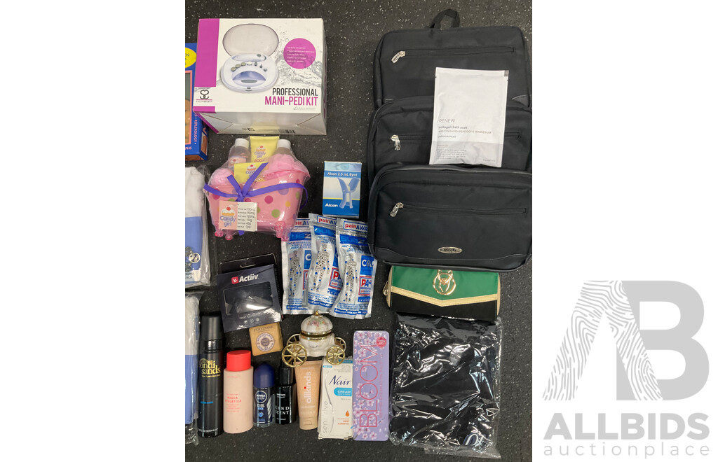 Assorted Useful Items, Including Cosmetic Bags, Massage Tools, Cosmetics and Others