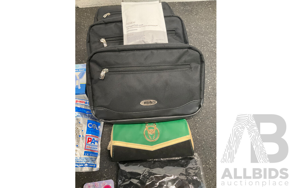 Assorted Useful Items, Including Cosmetic Bags, Massage Tools, Cosmetics and Others