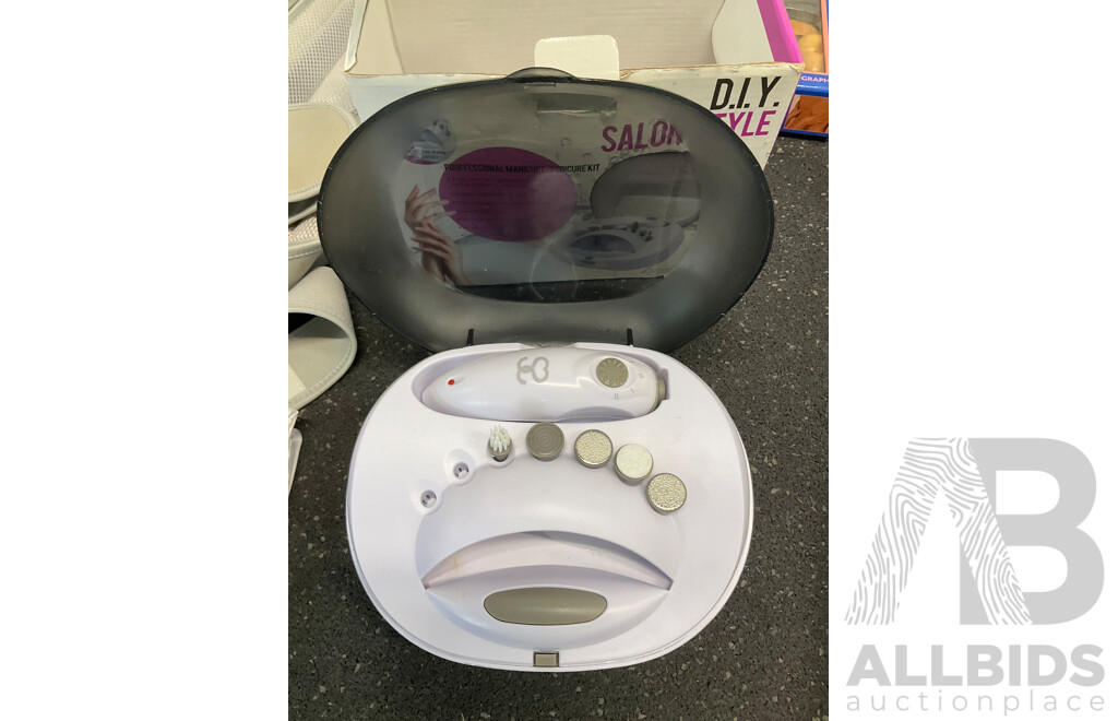 Assorted Useful Items, Including Cosmetic Bags, Massage Tools, Cosmetics and Others