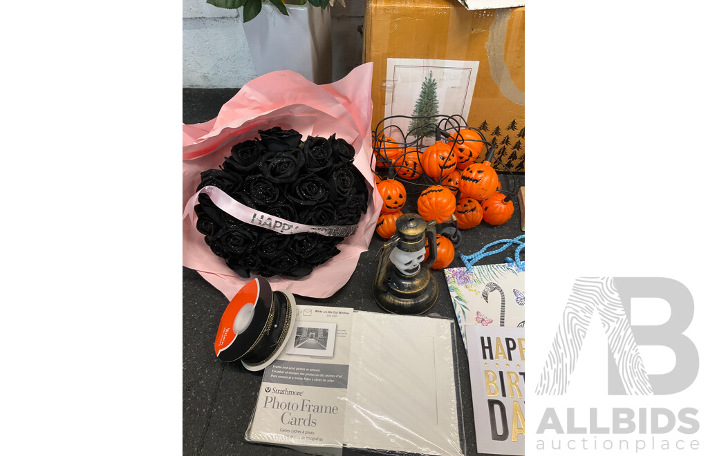 Assorted Christmas - Including David Jones Tree, Halloween, Birthday Decorations and Artificial Flowers