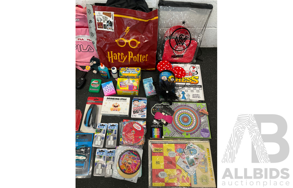Assorted Kids Games, Crafts, DVDs, Harry Potter Bag with Accessories and Others