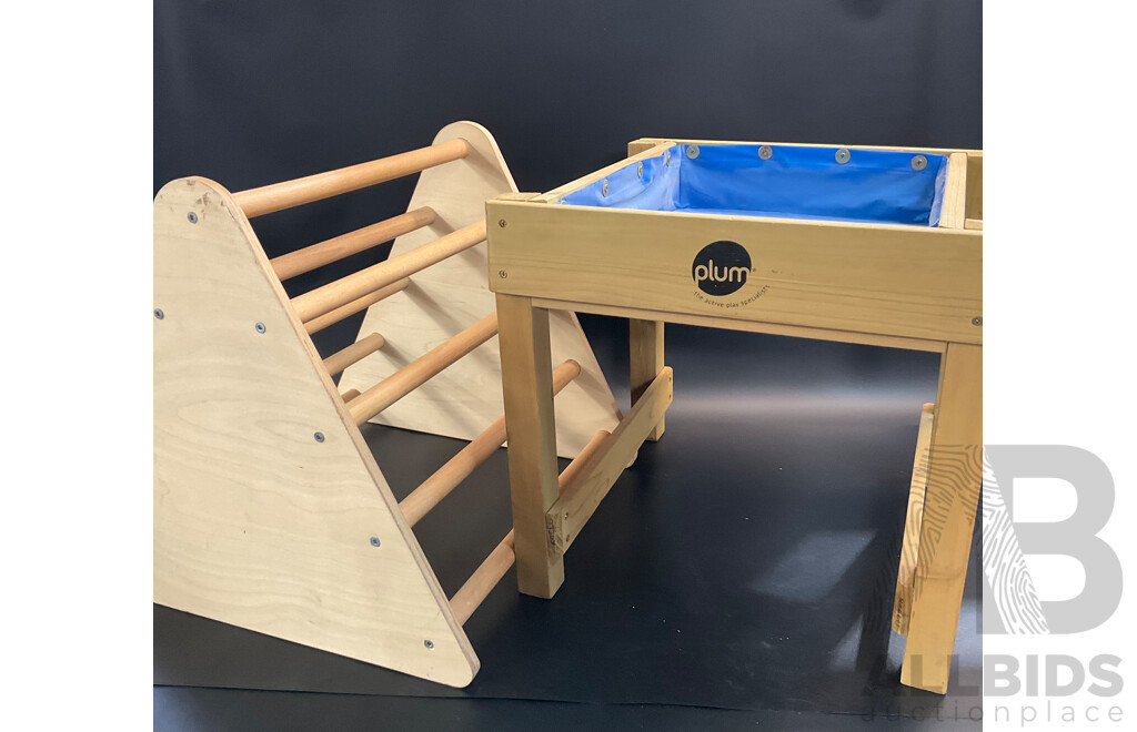 Plum Sand & Water Table & Wooden Climbing Frame & ARABELLA + AUTUMN Play Gym