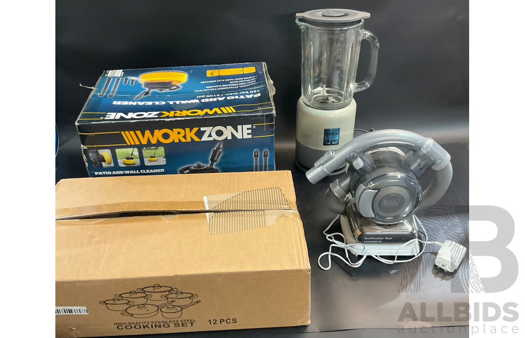 Keywood Kmix Blender & Workzone Patio and Wall Cleaner & Black Decker Vacuum & Cooking Set 12PCS