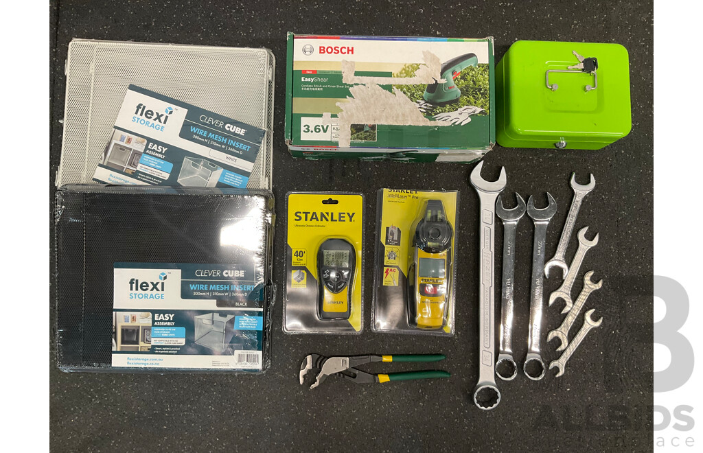 Assorted Tools and Storage Solution, Including BOSH Easy Shear, STANLEY and More