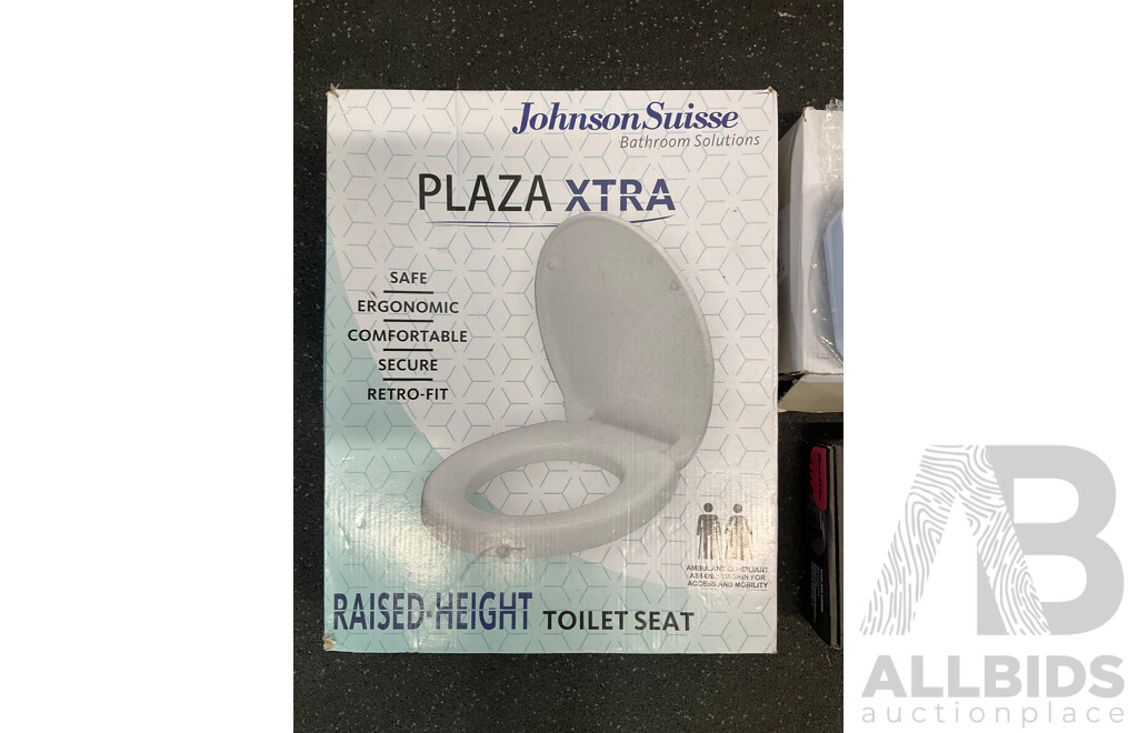 Assorted Bathroom Fittings, Including MONDELLA Black Mixers, JOHNSON SUISSE Toilet Seat and More