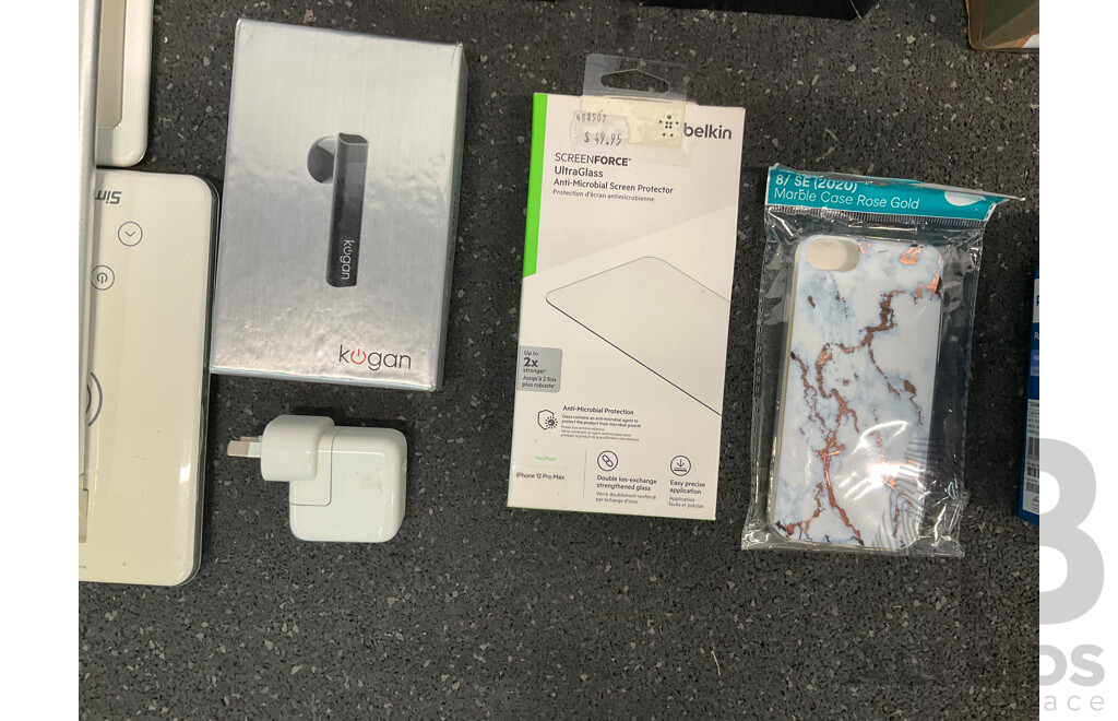 Assorted Usefull Gadgets, Including BELKIN Glass Protector, SIMPLECOM Led Desk Lamp, Led Fairy Light Globe, LENOVO Clock, LOGITECH Speakers and More