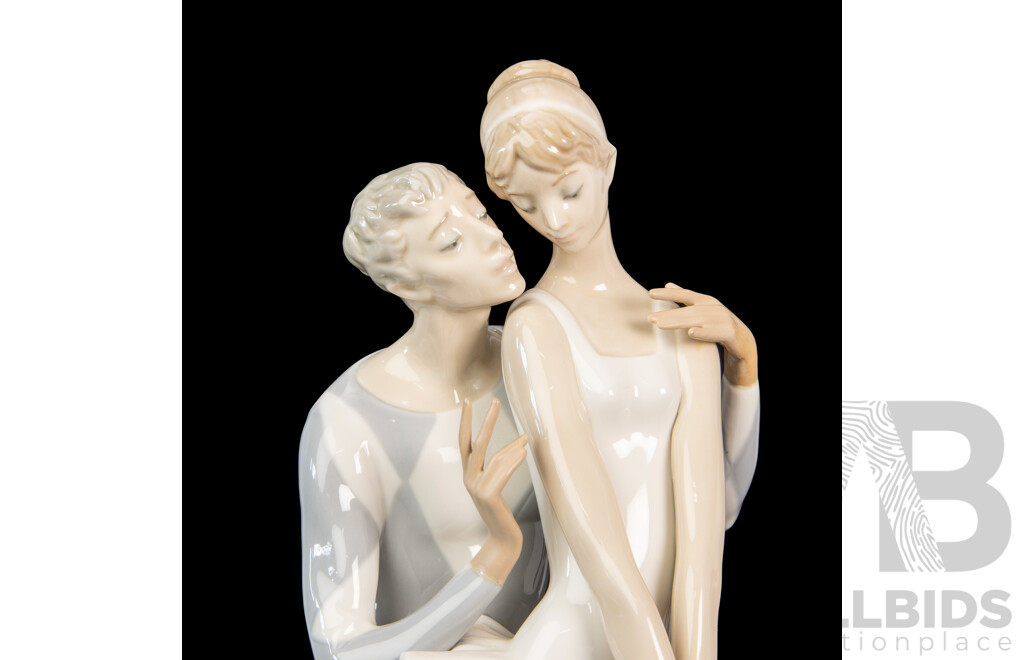 Lladro Harlequin and Ballerina Figural Group