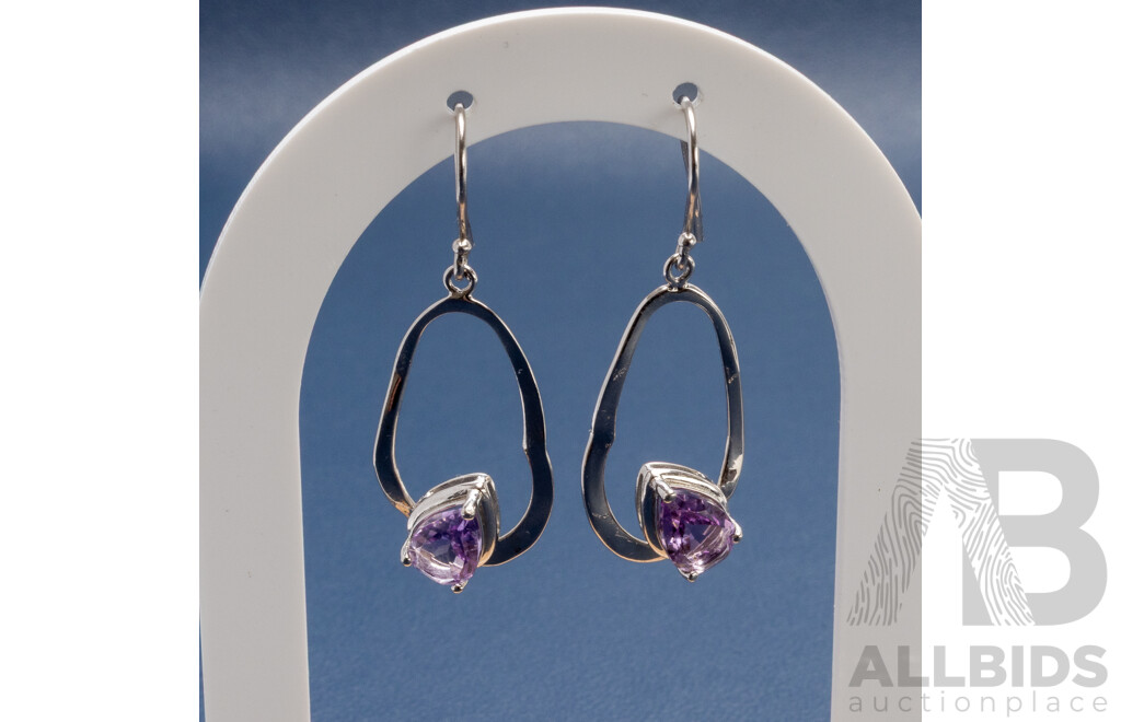 925 Sterling Silver Bangle, Necklace and Earrings Purple Amethyst Set - 18.4gms