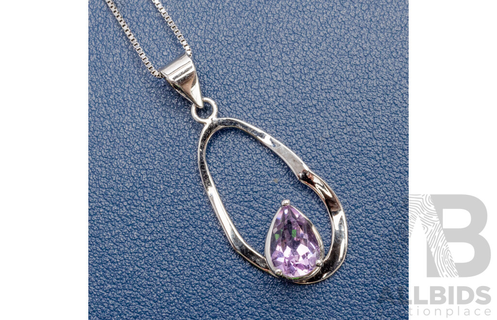 925 Sterling Silver Bangle, Necklace and Earrings Purple Amethyst Set - 18.4gms