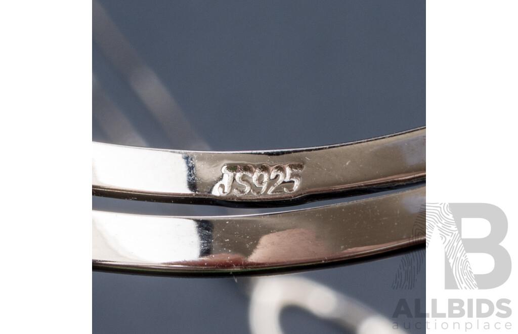 925 Sterling Silver Bangle, Necklace and Earrings Purple Amethyst Set - 18.4gms