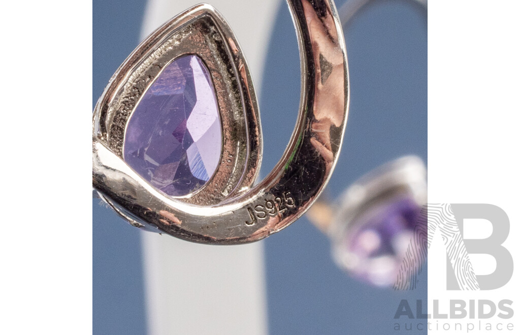 925 Sterling Silver Bangle, Necklace and Earrings Purple Amethyst Set - 18.4gms