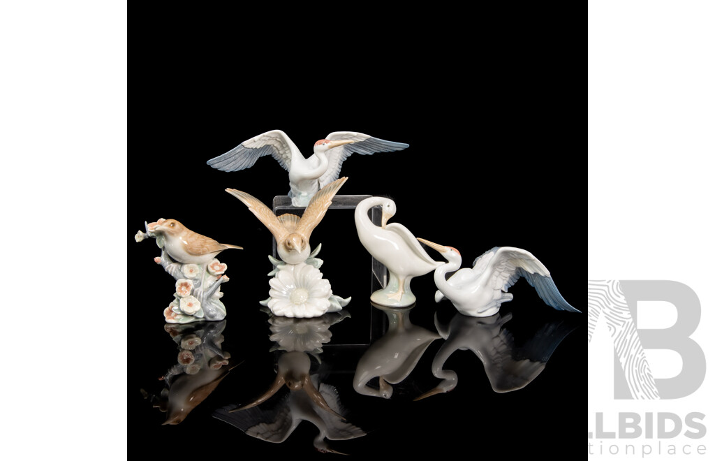 Collection of Five Lladro Porcelain Bird Figures