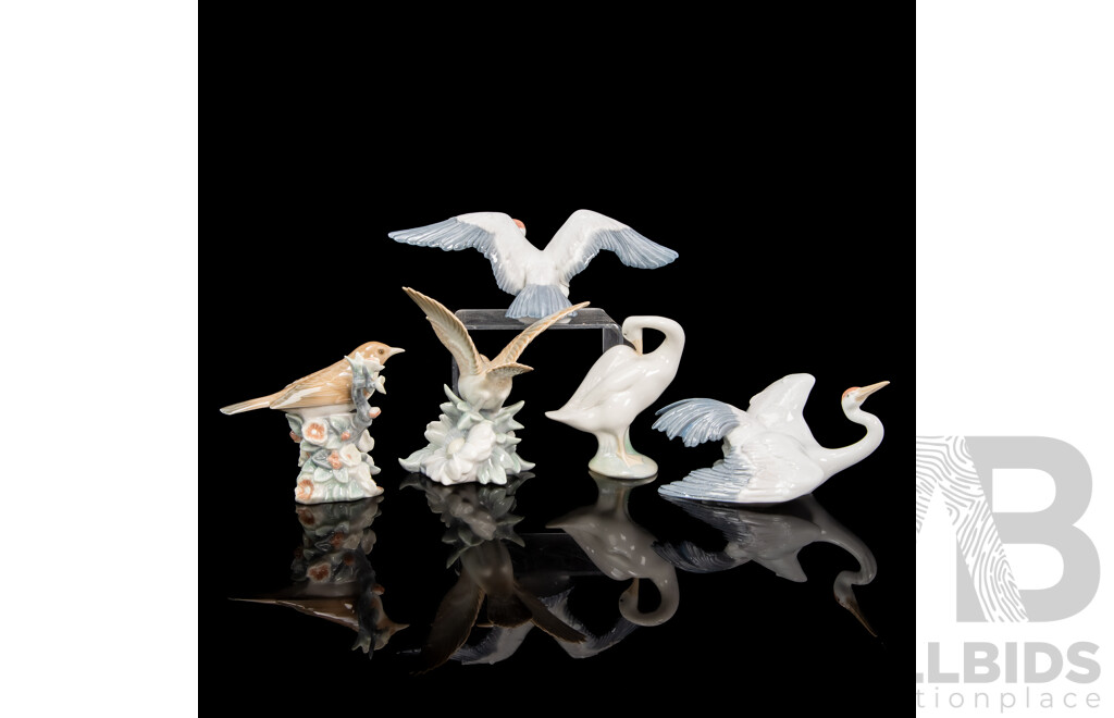 Collection of Five Lladro Porcelain Bird Figures