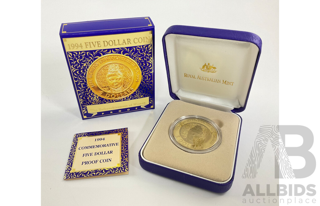 Australian RAM 1994 Five Dollar Proof Coin, Woman's Enfranchisement, South Australia