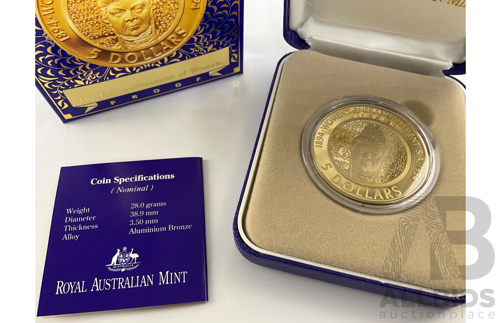 Australian RAM 1994 Five Dollar Proof Coin, Woman's Enfranchisement, South Australia