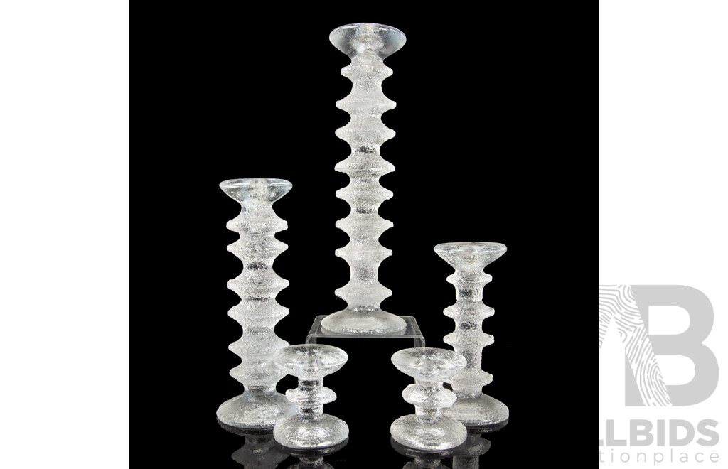 Good Collection of Vintage Graduating Iittala Festivo Glass Candlesticks Designed by Timo Sarpenava