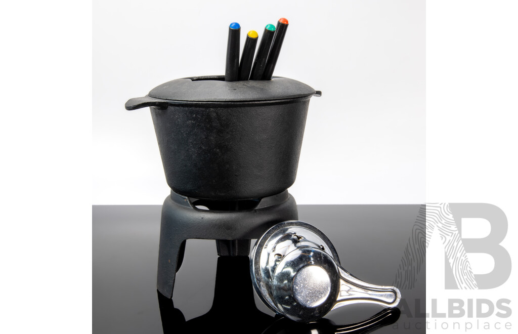 Vintage Cast Iron Fondue Complete Set