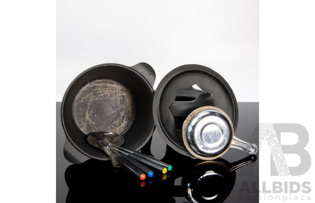 Vintage Cast Iron Fondue Complete Set