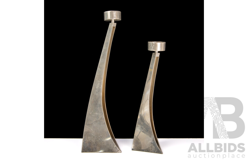 Pair of Retro Polished Metal Candle Holders