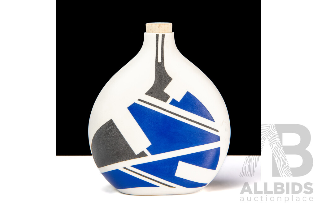 Retro Bottle Vase with Geometric Pattern, Signed B Schull